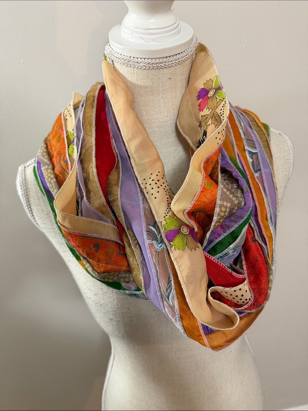 Silk Scarf Made in India from Silk Sari Fabric Multi-Color Women's Scarf - Picture 5 of 9